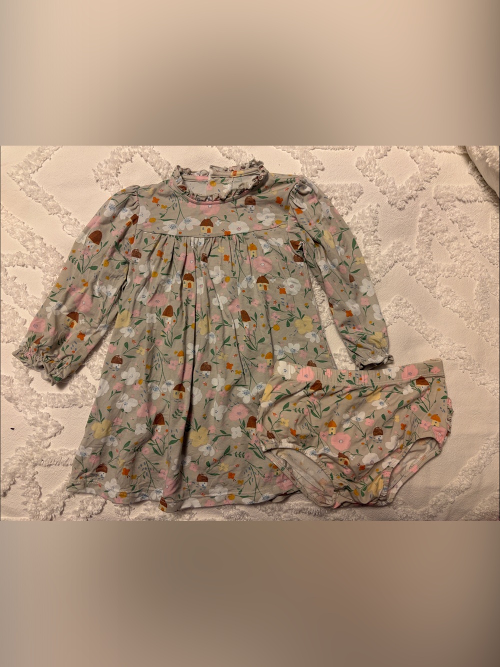 Magnetic Me Floral and Mushroom print Long-Sleeve Dress with bloomers, Twin Girl